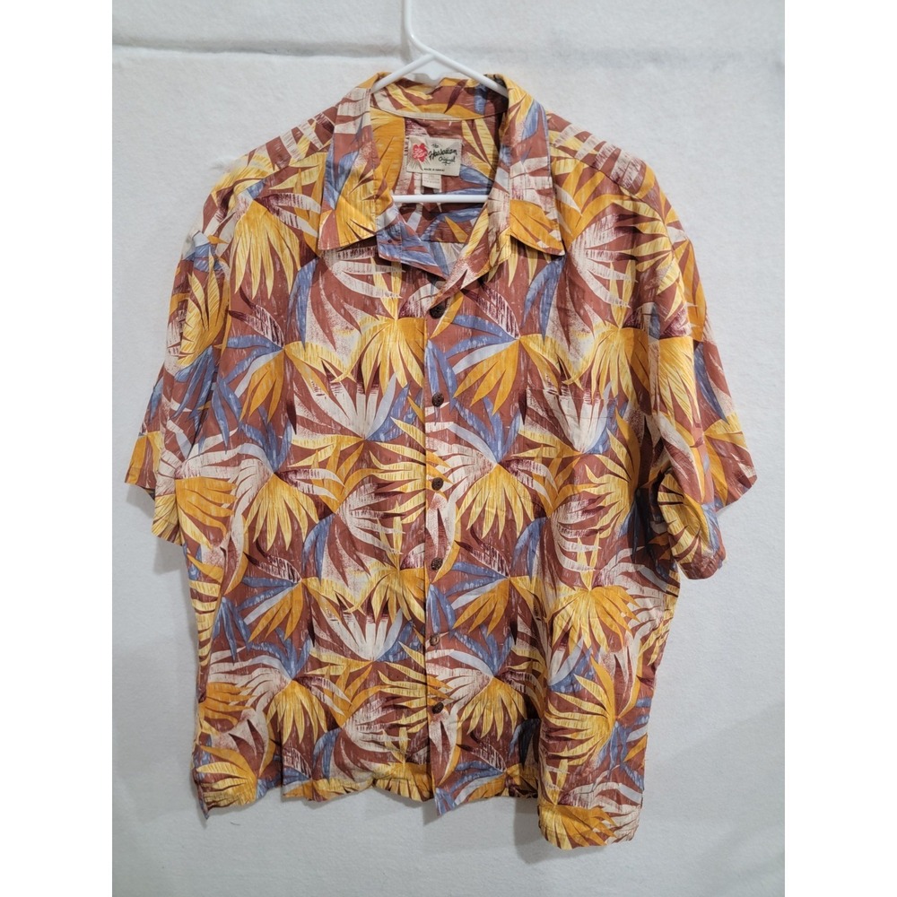 The Hawaiian Original 2XL Shirt Mens 100%‎ Cotton Made In Hawaii Palm Leaf Brown